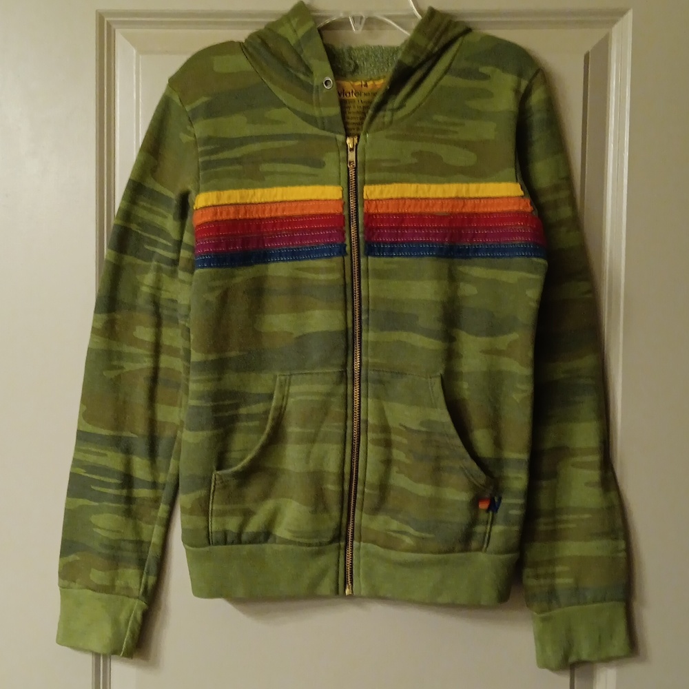 Aviator Nation Green Rainbow Stripe Hoodie